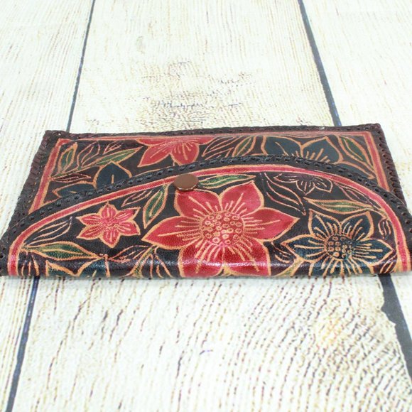 Lot of 3 Vintage Floral Print Handcrafted Sheepskin Leather Wallet Change Purse - Picture 5 of 15